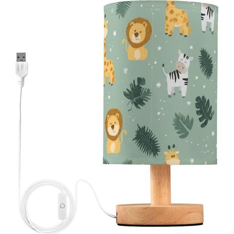 Kcldeci Lampe de chevet verte girafes et lions pour chambre à (1/5)