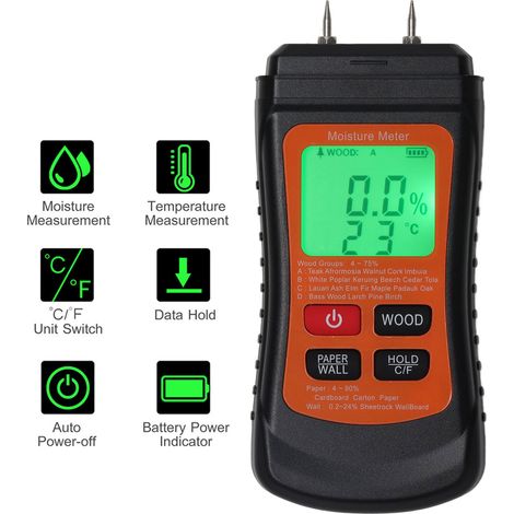 Tragbares digitales LCD-Feuchtigkeitsmessgerät ZN-MT02, Stiftmessgerät, für Holz, Wände und Kartons. Geeignet für die Papier-, Holz- und Baustoffindustrie. (1/5)