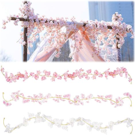 3 Pièces Guirlande Cerisier, 180 cm en Soie Guirlande Fleurs Artificielles Tricolores Fleurs Artificielles Deco pour Les Arches de Mariage, Les Murs D'accent Dans La Maison et La Décoration de Jardin (1/5)