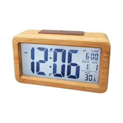 Radio-Réveil Numérique - Bois Massif Et Bambou - Affichage LCD - Thermomètre Intégré - Calendrier - Fonction Snooze - Étanche - 1 Pièce