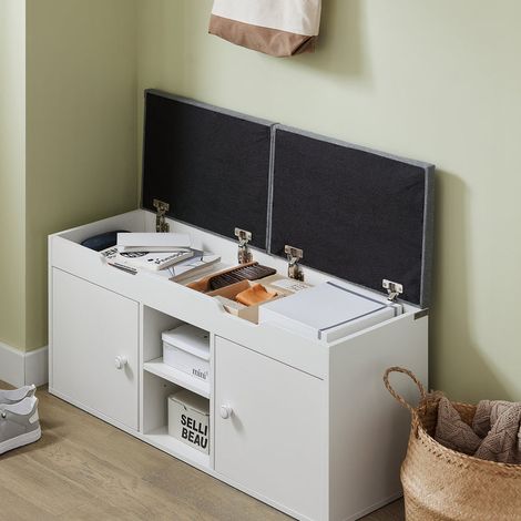 Banco Zapatero con 2 Puertas y 2 estantes Armario de Entrada Banco de Almacenamiento para Guardar y Ordenar 100 x 34 x 48 cm FSR96-W SoBuy ES