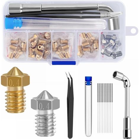 30 pièces buses de 0,4 mm, buses d'imprimante 3D en laiton et acier inoxydable-Hotend avec pour filament de 1,75 mm Hot Ends V5, V6, pour Anycubic i3 Mega Chiron Prusa i3 MK3/MK3S/Mega/Kobra Neo (1/5)