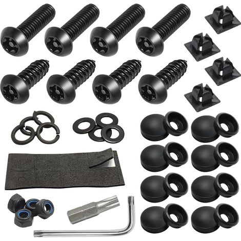 Kits de vis antivol pour plaques d'immatriculation, pour cadres de plaques d'immatriculation avant et arrière de voiture, fixations autotaraudeuses (2 noires)