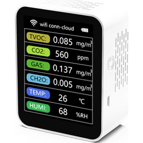 Détecteur qualité air portable Tuya WiFi 6 en 1 – COV CO2 CH2O température humidité, app mobile, pour maison/bureau (1/5)