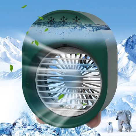 Climatiseur portable, rafraîchisseur d'air personnel par évaporation, ventilateur USB 3 en 1 avec humidificateur et lumière d'ambiance colorée, mini format portable-AquaForge (1/5)