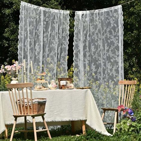 Rideau en tulle creux semi-occultant blanc, largeur 75 cm x longueur 200 cm, deux pièces (1/4)