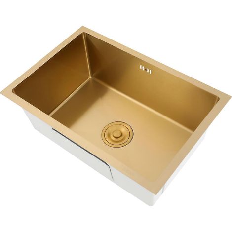 Évier de cuisine à encastrer en acier inoxydable 304 60 x 40 cm ou 55 x 45 cm grande capacité et design moderne - Doré (1/5)
