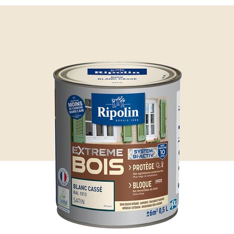 Ripolin – Peinture satinée pour bois intérieur et extérieur – 0,5L – Blanc cassé RAL 1013 – Haute protection 10 ans contre intempéries et UV (1/5)