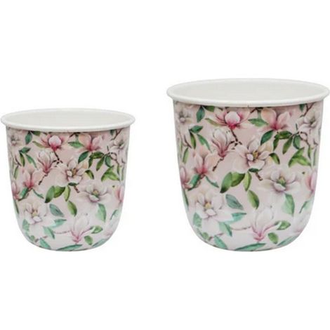Maisie Vintage Magnolia Large Planter (Set of 2) - Metal - L19 x W19 x H18 cm