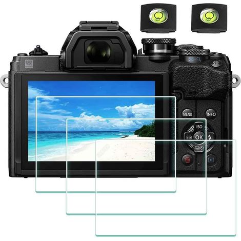Protector de pantalla para Olympus E-M10 Mark IV III II I y funda con zapata, protector de vidrio templado de 0,3 mm, dureza 9H, antiarañazos, antiburbujas - Paquete de 3