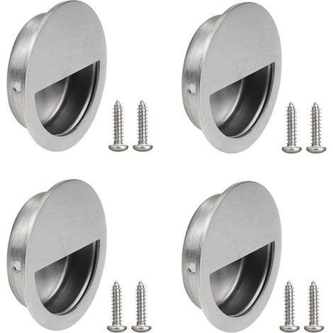 4 Pièces Poignées Ronde Encastrée en Acier Inoxydable pour Porte Coulissante, Tiroir et Armoire – Fixation Invisible avec Vis