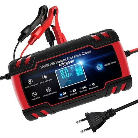 Redresseur de batterie de voiture intelligent – Moto, voiture, 12 V/8 A, 24 V/4 A, vitesse de charge maximale, régulation de tension, fonction de réparation de batterie à impulsion, écran tactile, L (1/4)