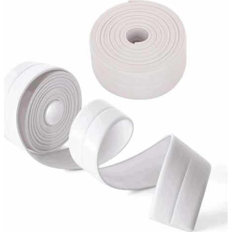 Bande d'étanchéité Salle de Bain Ruban Joint Étanchéité Bande Étanche Autocollante Anti-moisissure Prévention Cafard pour Salle de Bain Cuisine Coin Calfeutrage, 3.8cm3.25m Blanc 2 Pièces (1/5)