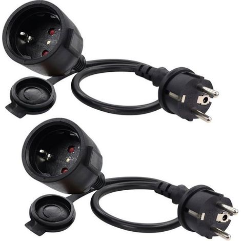HuaLiSiJi Mini Rallonge Schuko 16A 250V Rallonge Schuko Courte Câble Court 2 AC Prise IP44 pour Une Utilisation 0.5m 2Pièces (1/5)