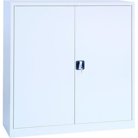 [JAMAIS UTILISE] Armoire basse métallique 80 cm – 2 portes battantes avec serrure – 2 tablettes réglables – Charge max 120 kg – Mobika (1/5)