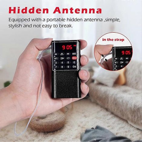Mini radio FM/lecteur MP3 portable de poche avec fonction d'enregistrement et batterie rechargeable, idéal pour la randonnée. (1/5)