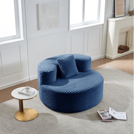 Sillón puff 112x105x59 cm de tela peluche azul, moderno para salón FLORAGRACE (1/5)