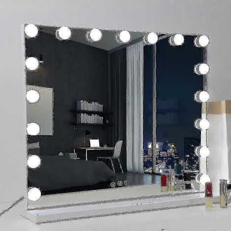 Miroir de courtoisie Hollywood 70 x 55 cm avec 3 ampoules LED de couleurs différentes et 14 ampoules à intensité variable, port de chargement USB (ampoules incluses).