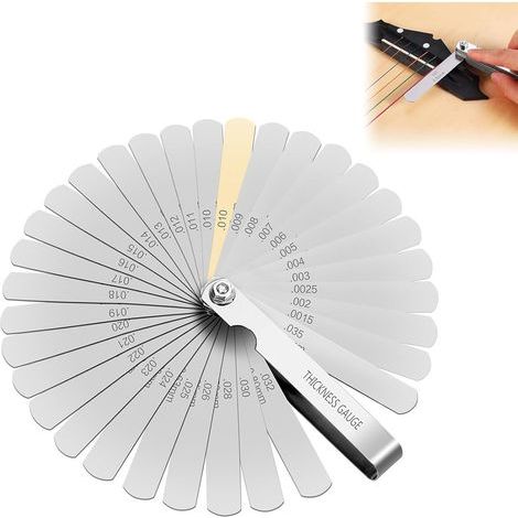 Jauges D'épaisseur en Acier Inoxydable 32 Lames Jeu Cale Soupape en Acier Inoxydable,Jauge D'épaisseur Pliante Double Mesure,Double Marquage Métrique et Impérial (0.04-0.88mm/0.0015-0.035") (1/5)