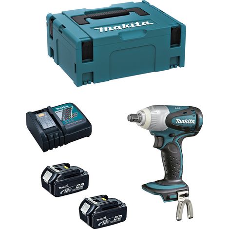 Makita DTW 251 RMJ Llave de impacto inalámbrica 18 V en Makpac 2 + 2x Batería BL 1840 + Cargador DC 18 RC