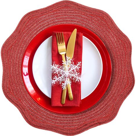 Lot de 6 sets de table ronds tressés en tresse naturelle résistants à la chaleur pour tables à manger, 38,1 cm (vague rouge brillante)'Red Shine Wave 6'Red Shine Wave'6 (1/5)