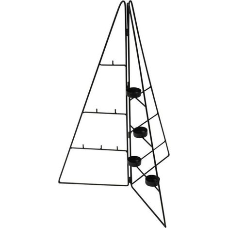Metall Tannenbaum Aufsteller mit Teelichthalter - 58 cm / schwarz - mit Haken und 5 Holz Klammern zum Dekorieren