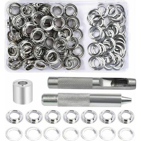 AlwaysH Eyelets Kit, 100 Sets Eyelets 12mm Eyelets, Tarp Repair Kit, With 3pcs Grommet Eyelet Tools Eyelets Kit for Tarpaulin, Fabric, Curtains and Fabrication (1/5)