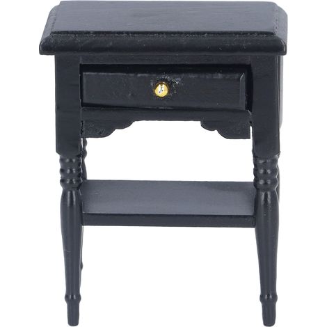 Table de chevet miniature en bois noir pour maison de poupée à l'échelle 1:12. Modèle de table de chevet pour maison de poupée à l'échelle 1:12. (1/5)