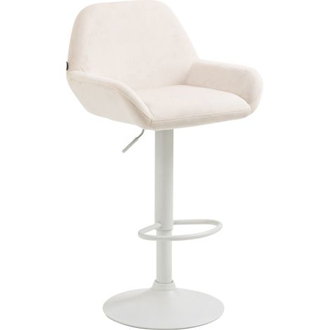 Sgabello da bar in velluto imbottito crema base tromba metallo bianco opaco TDB10415