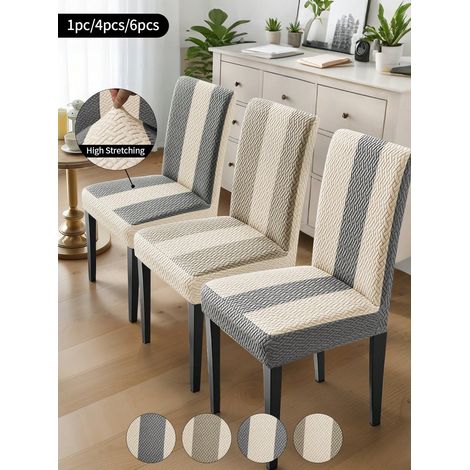 1 housse de chaise patchwork à rayures, haute élasticité, anti-poussière, anti-salissure, anti-griffes de chat, pour salle d’étude ou bureau, couleur kaki et beige (1/5)