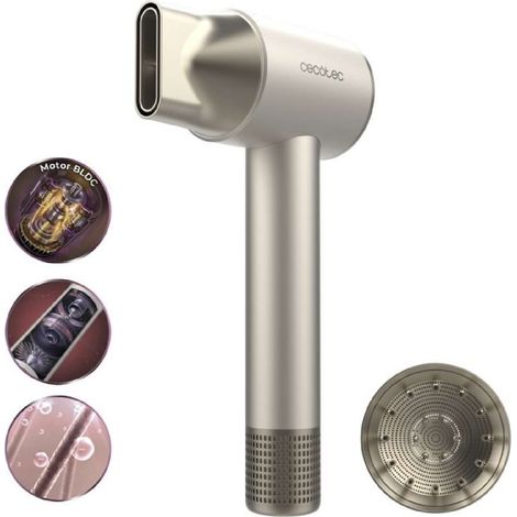 Cecotec Sèche-cheveux ionique DryGlam 2in1 Sensor Champagne. 1 400 W, 110 000 tr/min, moteur brushless.