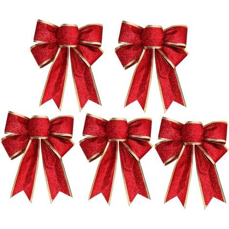 Weihnachtsschleifen aus glitzerndem rotem Stoff, ca. 12–14 cm breit (1/5)