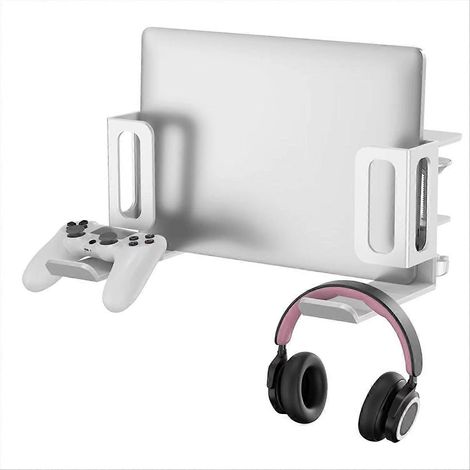 Vertikaler Laptopständer, bohrfreier Tischständer, verstellbarer Schreibtischorganizer, Klemmbefestigung, weiß (1/5)