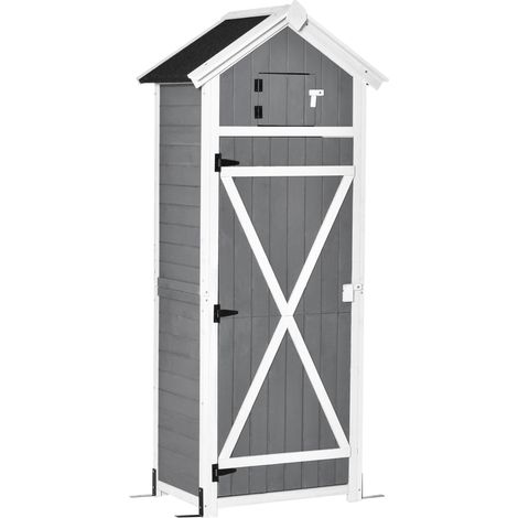 Abri de jardin en bois gris avec porte, toit en asphalte et table pliante, 78x52,5x182 cm (1/5)