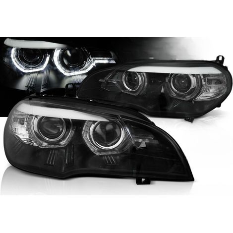 Paire feux phares BMW X5 E70 de 2007 a 2013 Xenon Angel Eyes Led DRL Noir-35730179 (1/4)