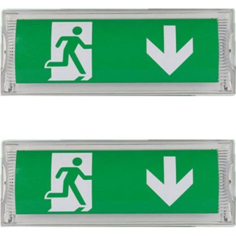 Lot de 2 Lampe d'éclairage de secours à LED, avec batterie de secours jusqu'à 3 heures, Classe de protection : IP 65, Panneau d'indication de sortie/urgence, signe lumineux, Lumineux (1/5)