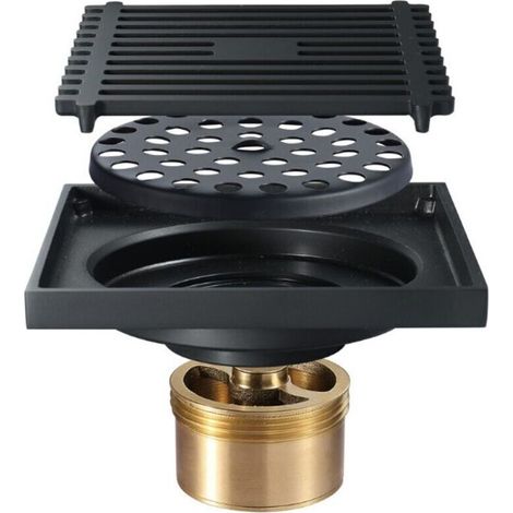 Walk-in shower drain, black floor drain, odor-resistant, 100x100mm (1/4)