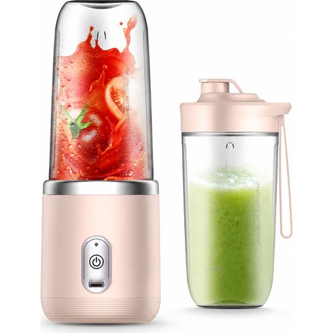 Blender Portable Rechargeable Rose, 2 Gobelets avec Couvercle, 6 Lames, pour Jus et Smoothies (1/5)