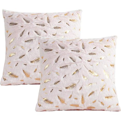 1 Taie d'oreiller, peluche courte, fausse fourrure dorée, housse de coussin, 43x43 cm, salon chambre bureau (1/5)