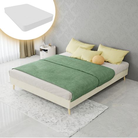 Bett modern minimalistisch 140x200 cm, beige Stoff und Metall, mit Matratze, ohne Kopfteil (1/5)