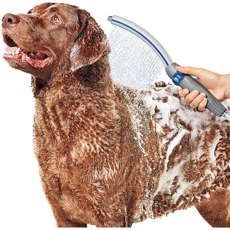 Accessori per doccia per cani per un bagno e una pulizia rapidi e facili - include spruzzatore per interni ed esterni, tubo da 2,4 m - blu/grigio