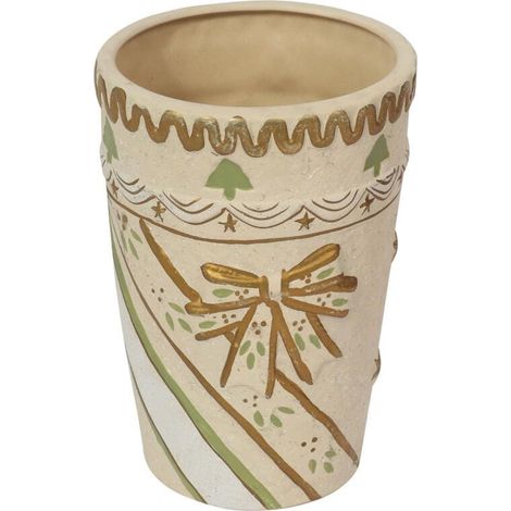 Copertura natalizia, vaso in ceramica color crema, fiocchi, 18 cm (1/2)
