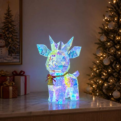vidaXL Renna a LED prismatica iridescente con campanella Multicolore (1/5)