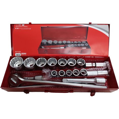 SET 20 PZ BUSSOLE POLIGONALI MIS. 19-50 + PROLUNGHE + CRICCHETTO 3/4" Cr-V KRINO (1/4)