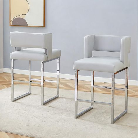 Chaises de bar gris clair en simili PU avec piétement métal (1/5)