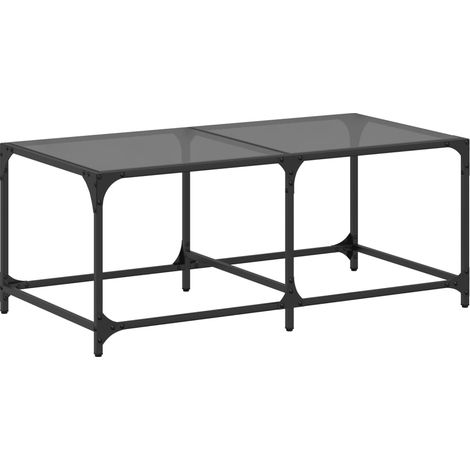 Table basse Table de salon Table de café avec dessus en verre noir 98,5x50x40 cm acier (1/5)