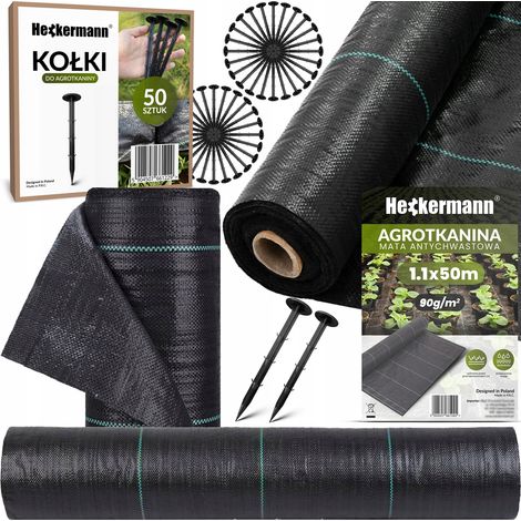 Ensemble de 50 piquets noirs Heckermann pour agrotextile 1,1 x 50 m, 90 g/m²