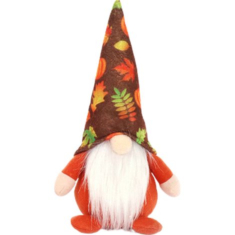 Gesichtsloser Herbstwichtel aus Plüsch mit Ahornblatt, Heimdekoration für das Erntedankfest (1/5)