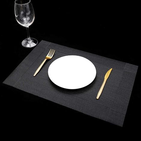 Sets de table à cadre noir, lot de 6 – Résistants à la chaleur, antidérapants, lavables et durables en vinyle PVC tissé (cadre noir, 6) (1/5)