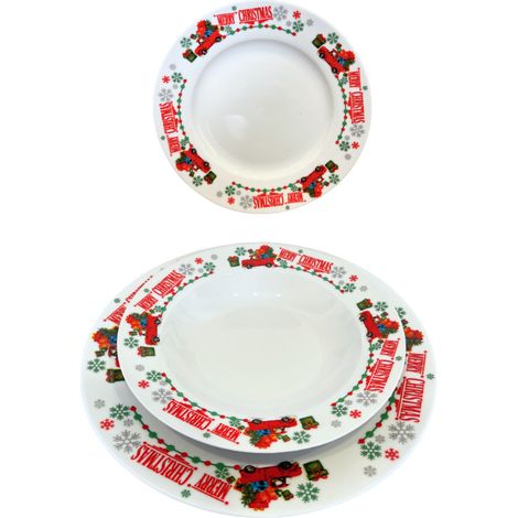 GLOUPIE Servizio Piatti In Porcellana Bianca Con Decoro Natalizio,Per 6 Persone,18 Pezzi,6 Piani,6 Fondi,6 Frutta (1/5)